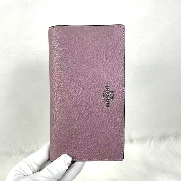 Coach Slim Zip Wallet CK444 Silver Lilac Purple ID Window Crossgrain Leather NWT - Picture 1 of 7